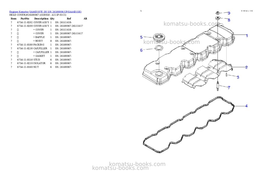 Komatsu saa6d107e-1h s/n 26500006-up Parts catalog cover Page 4 Komatsu saa6d107e-1h s/n 26500006-up Parts catalog cover Page 4