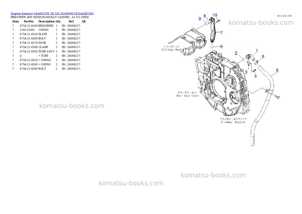 Komatsu saa6d107e-1h s/n 26500006-up Parts catalog cover Page 5 Komatsu saa6d107e-1h s/n 26500006-up Parts catalog cover Page 5