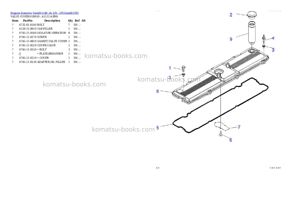 Komatsu saa6d114e-3a s/n .-up Parts catalog cover Page 2 Komatsu saa6d114e-3a s/n .-up Parts catalog cover Page 2