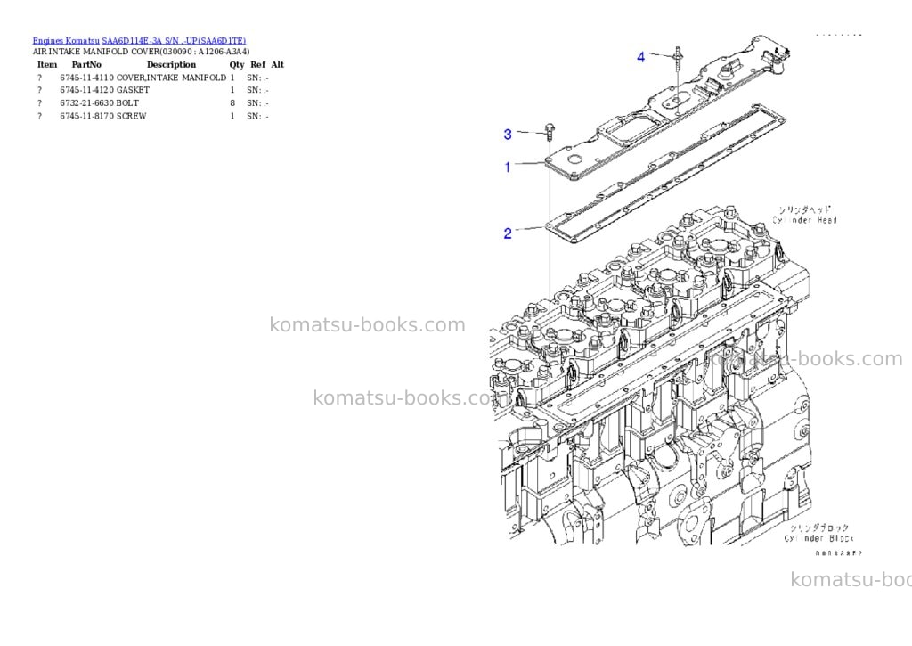 Komatsu saa6d114e-3a s/n .-up Parts catalog cover Page 8 Komatsu saa6d114e-3a s/n .-up Parts catalog cover Page 8