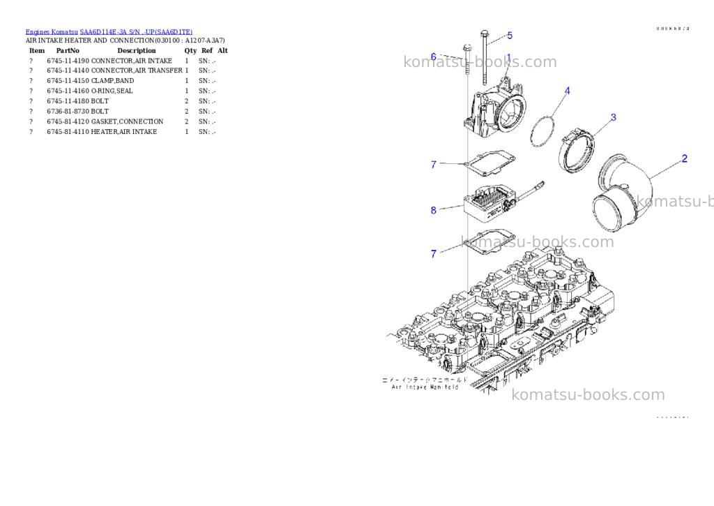Komatsu saa6d114e-3a s/n .-up Parts catalog cover Page 9 Komatsu saa6d114e-3a s/n .-up Parts catalog cover Page 9
