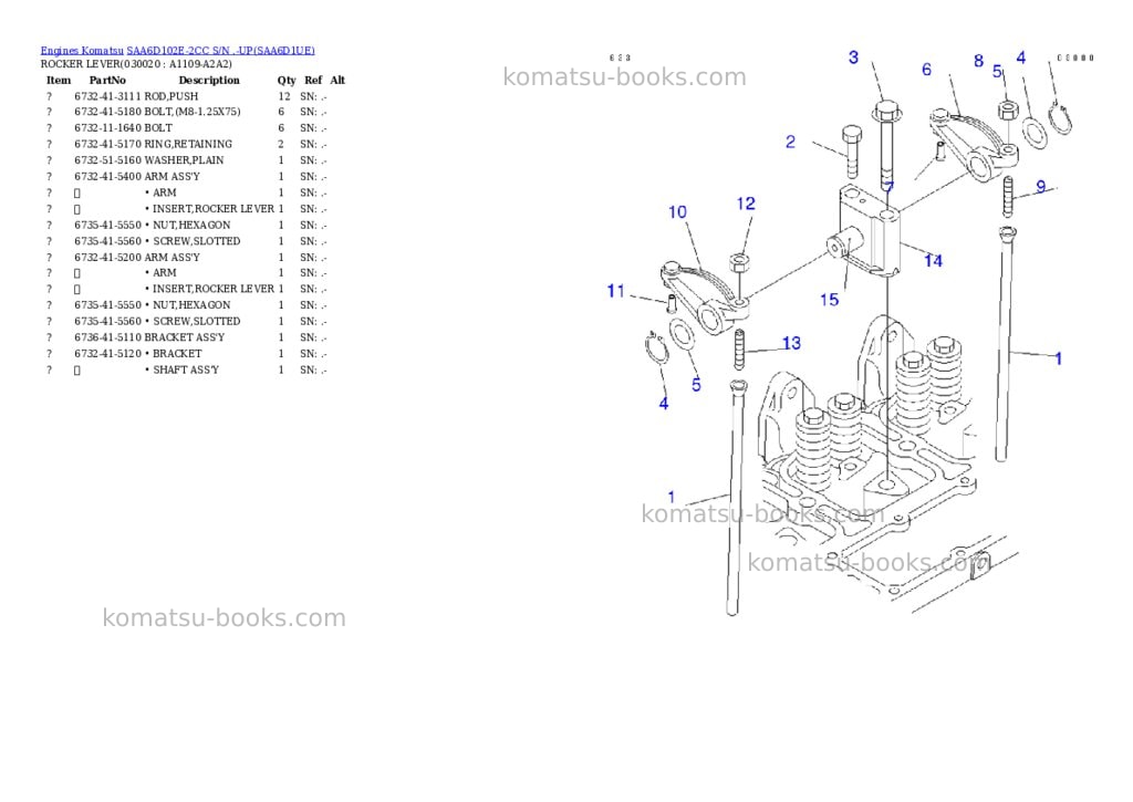 Komatsu saa6d102e-2cc s/n .-up Parts catalog cover
