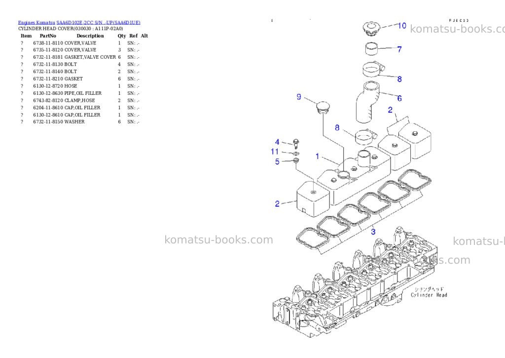 Komatsu saa6d102e-2cc s/n .-up Parts catalog cover Page 2