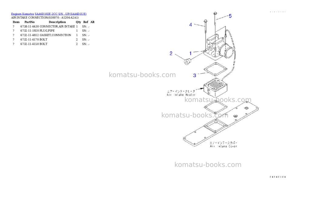 Komatsu saa6d102e-2cc s/n .-up Parts catalog cover Page 6