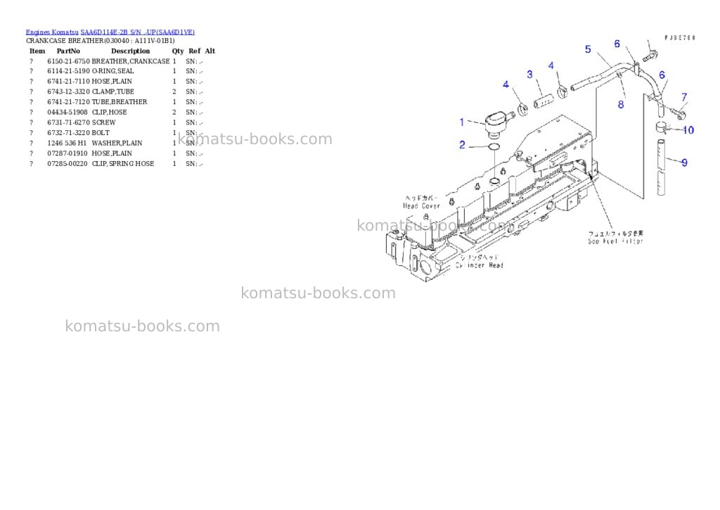 Komatsu saa6d114e-2b s/n .-up Parts catalog cover Page 3 Komatsu saa6d114e-2b s/n .-up Parts catalog cover Page 3