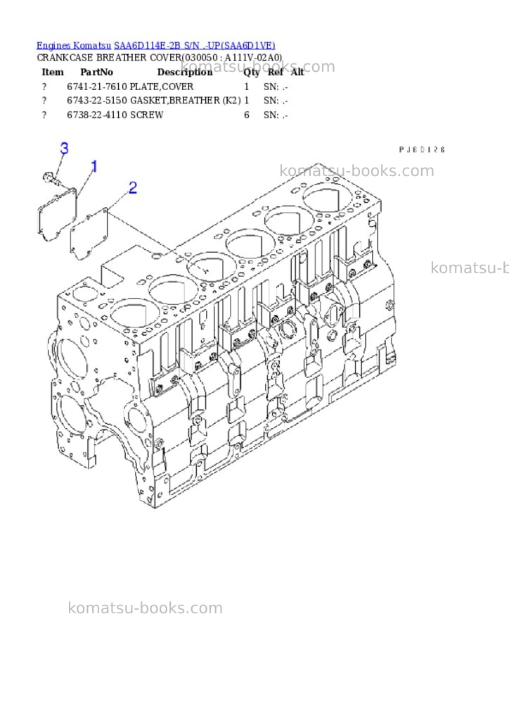 Komatsu saa6d114e-2b s/n .-up Parts catalog cover Page 4 Komatsu saa6d114e-2b s/n .-up Parts catalog cover Page 4