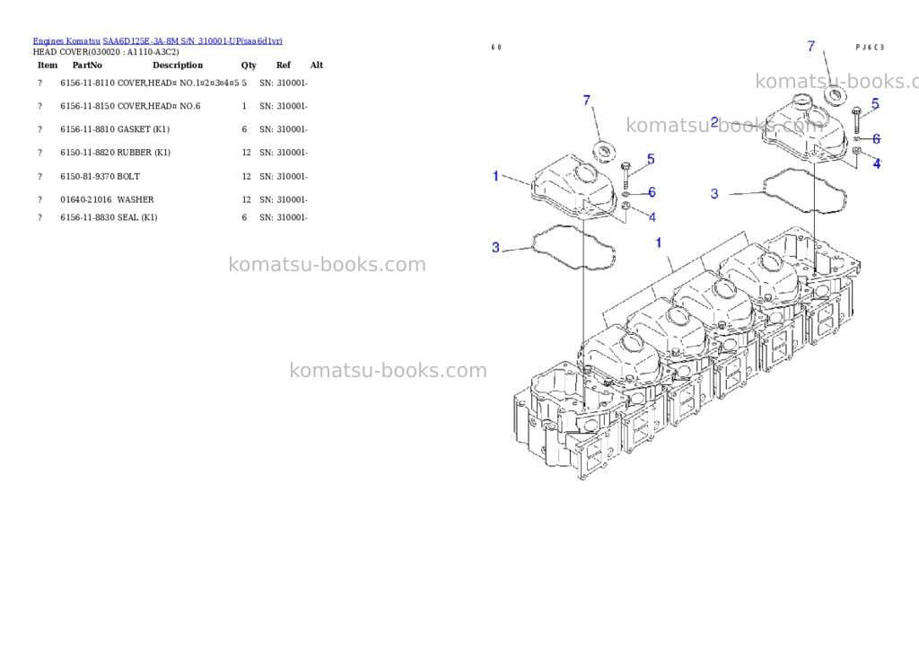 Komatsu saa6d125e-3a-8m s/n 310001-up Parts catalog cover