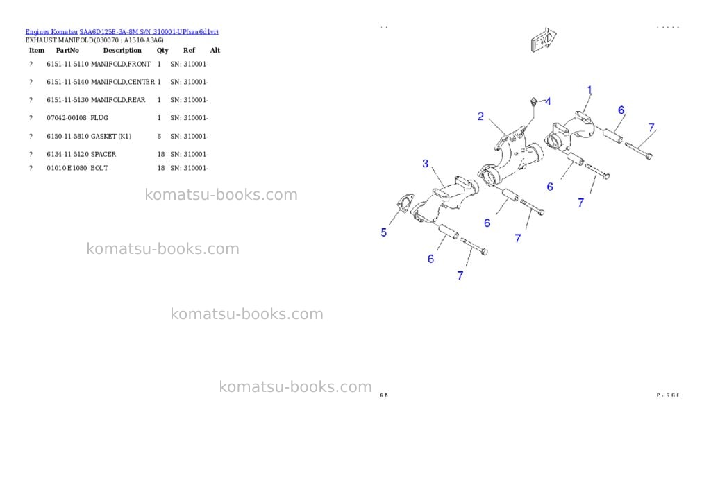 Komatsu saa6d125e-3a-8m s/n 310001-up Parts catalog cover Page 6
