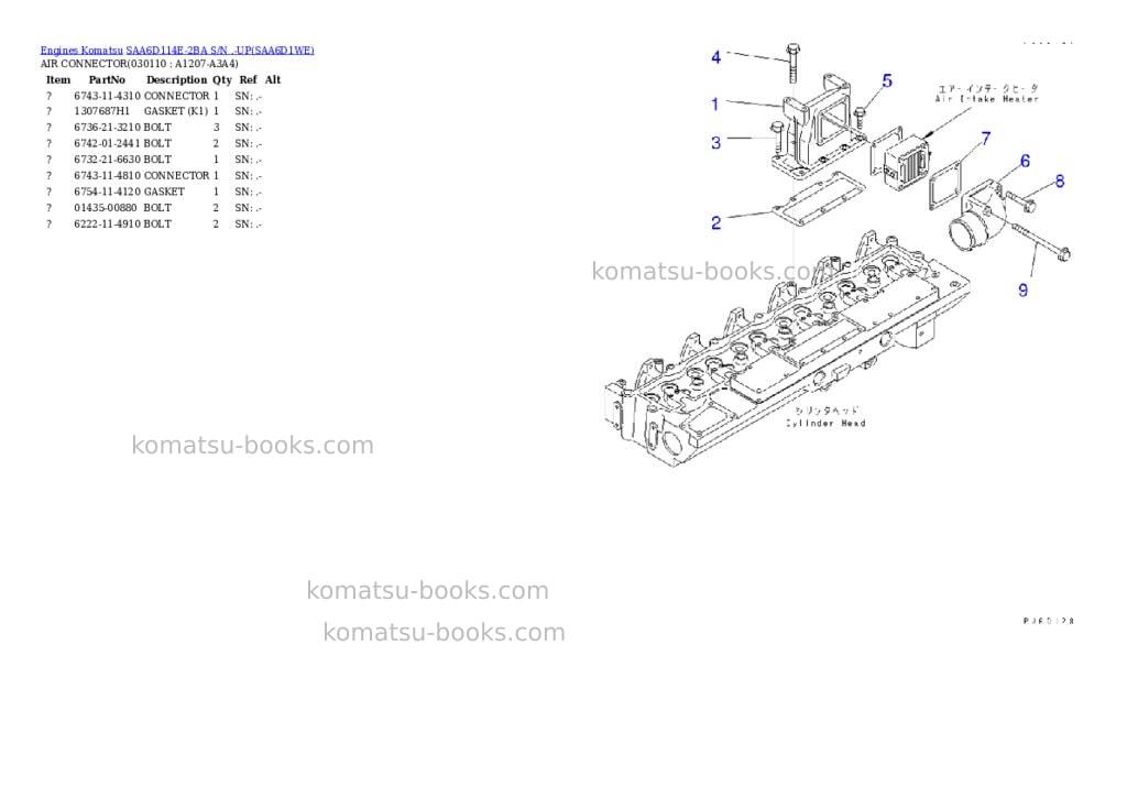 Komatsu saa6d114e-2ba s/n .-up Parts catalog cover Page 10