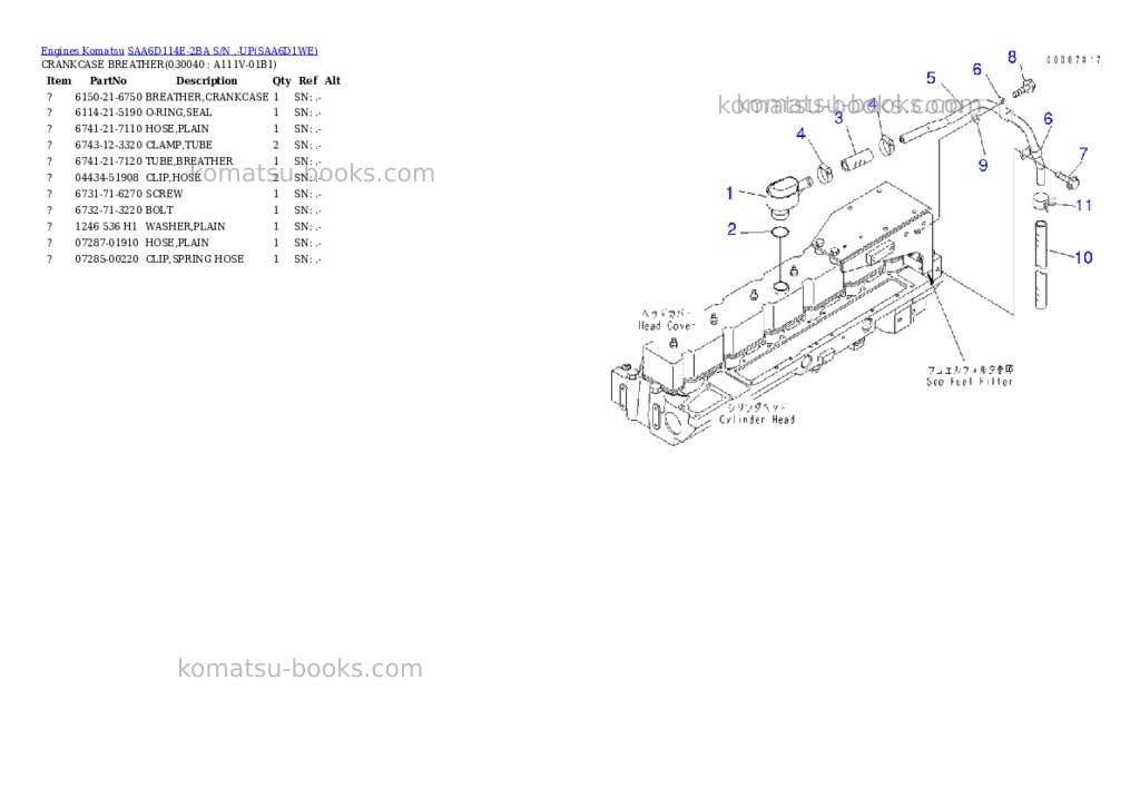 Komatsu saa6d114e-2ba s/n .-up Parts catalog cover Page 3