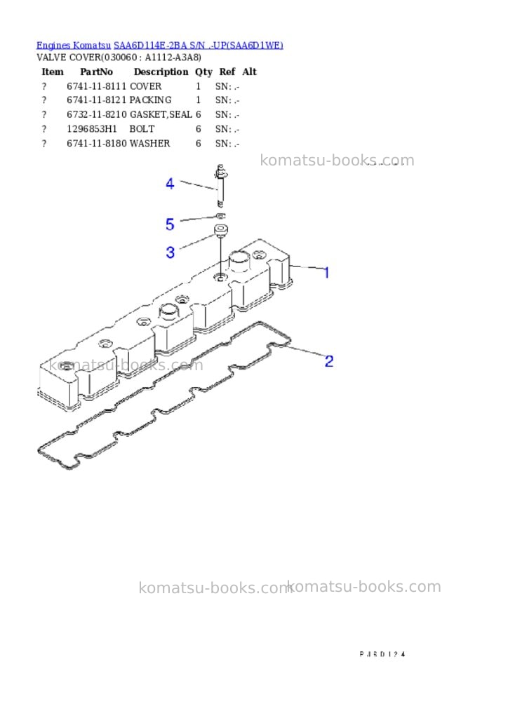 Komatsu saa6d114e-2ba s/n .-up Parts catalog cover Page 5