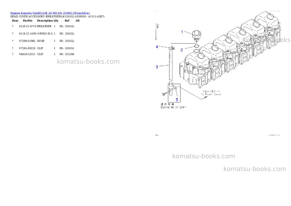 Komatsu saa6d125e-3g-8m s/n 310001-up Parts catalog cover Page 2