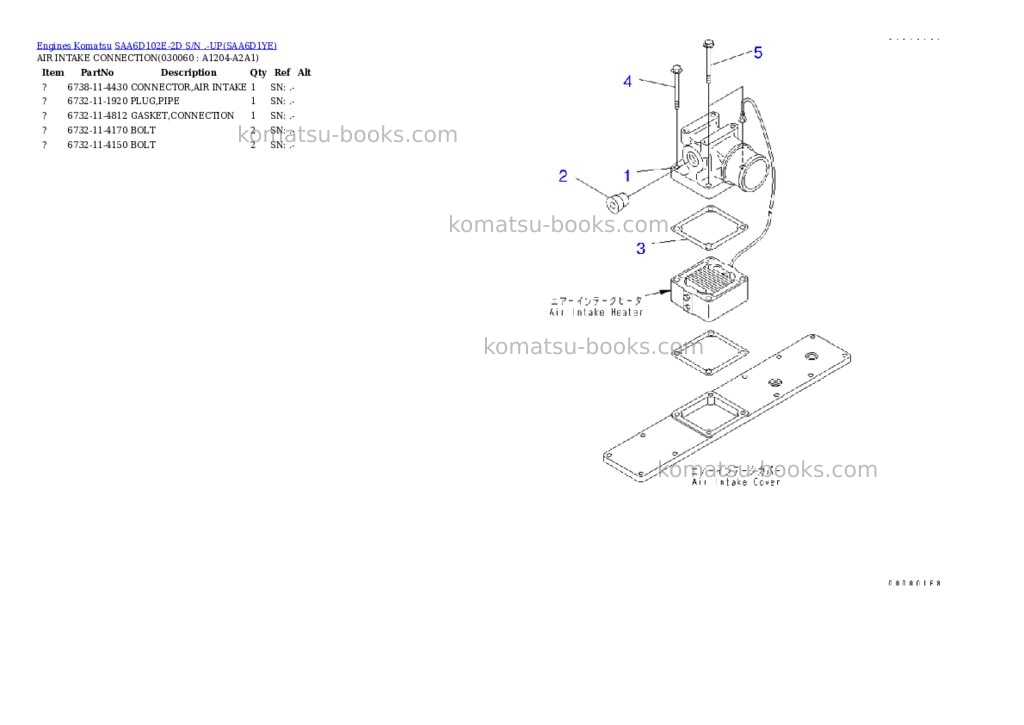 Komatsu SAA6D102E-2D S/N .-UP Parts catalog cover Page 5 Komatsu SAA6D102E-2D S/N .-UP Parts catalog cover Page 5