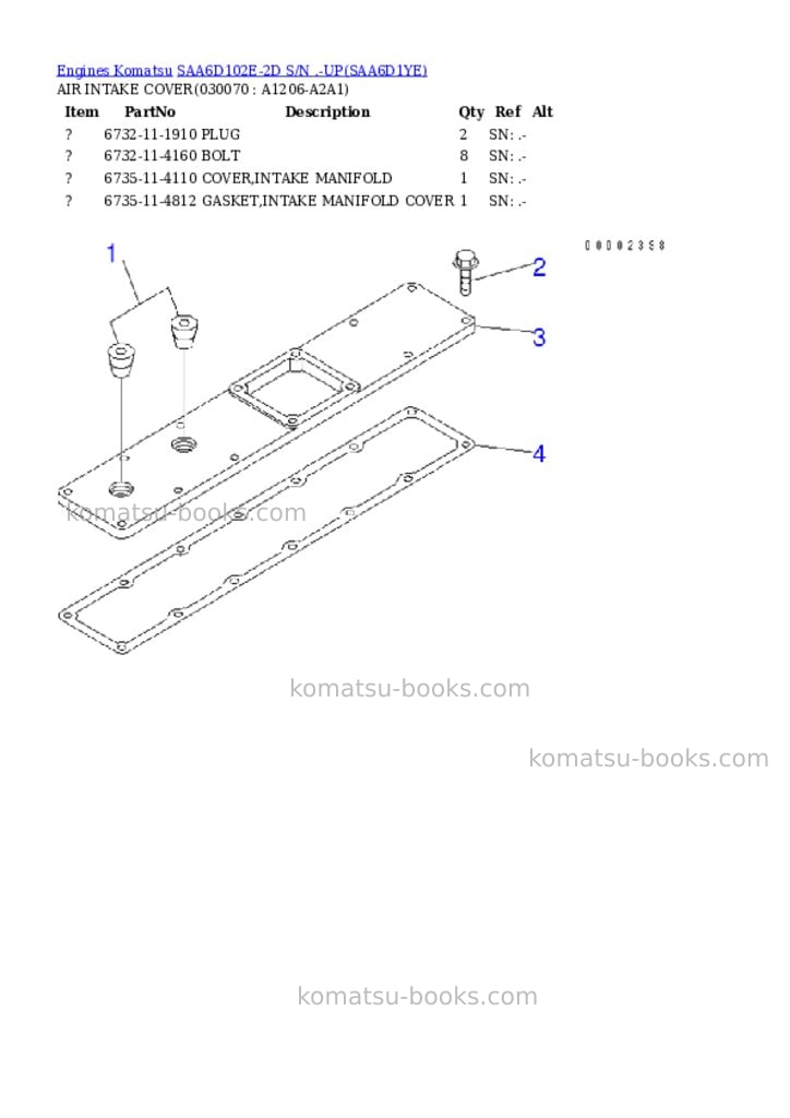 Komatsu SAA6D102E-2D S/N .-UP Parts catalog cover Page 6 Komatsu SAA6D102E-2D S/N .-UP Parts catalog cover Page 6
