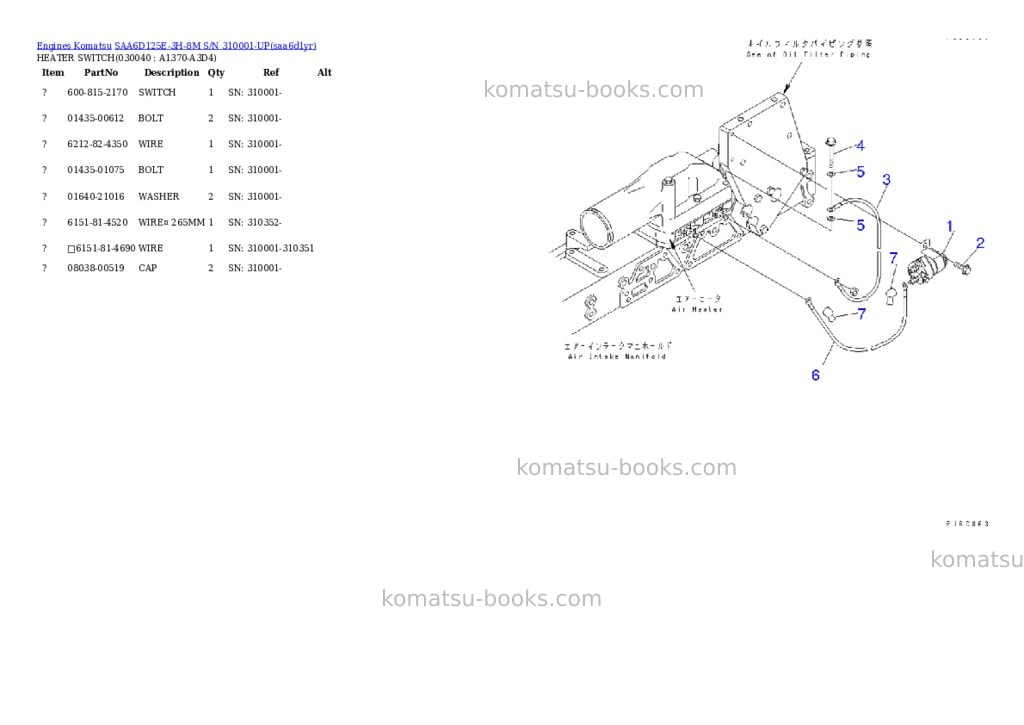 Komatsu saa6d125e-3h-8m s/n 310001-up Parts catalog cover Page 3 Komatsu saa6d125e-3h-8m s/n 310001-up Parts catalog cover Page 3