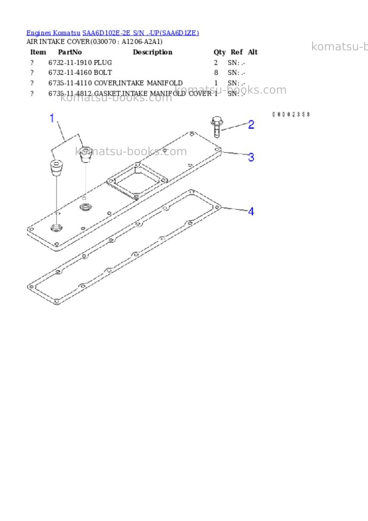 Komatsu SAA6D102E-2E S/N .-UP Parts catalog cover Page 6 Komatsu SAA6D102E-2E S/N .-UP Parts catalog cover Page 6