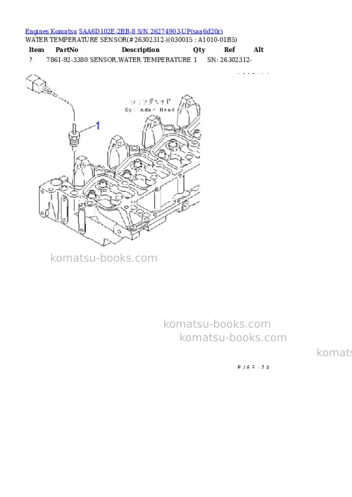 Komatsu saa6d102e-2bb-8 s/n 26274903-up Parts catalog cover