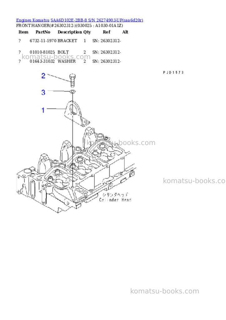 Komatsu saa6d102e-2bb-8 s/n 26274903-up Parts catalog cover Page 3