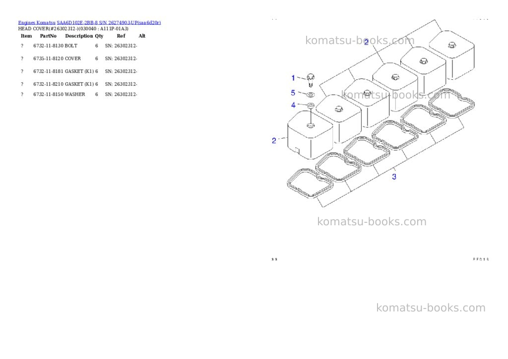 Komatsu saa6d102e-2bb-8 s/n 26274903-up Parts catalog cover Page 5