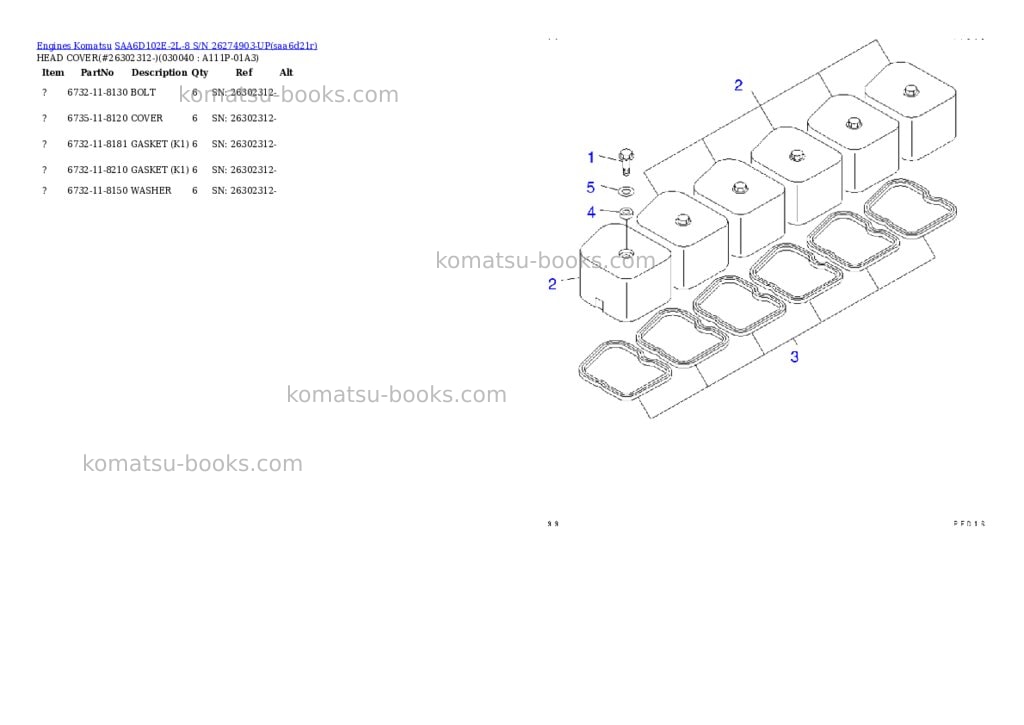 Komatsu saa6d102e-2l-8 s/n 26274903-up Parts catalog cover Page 4 Komatsu saa6d102e-2l-8 s/n 26274903-up Parts catalog cover Page 4