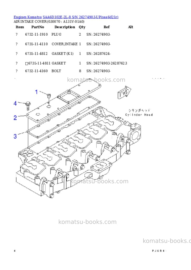 Komatsu saa6d102e-2l-8 s/n 26274903-up Parts catalog cover Page 7 Komatsu saa6d102e-2l-8 s/n 26274903-up Parts catalog cover Page 7