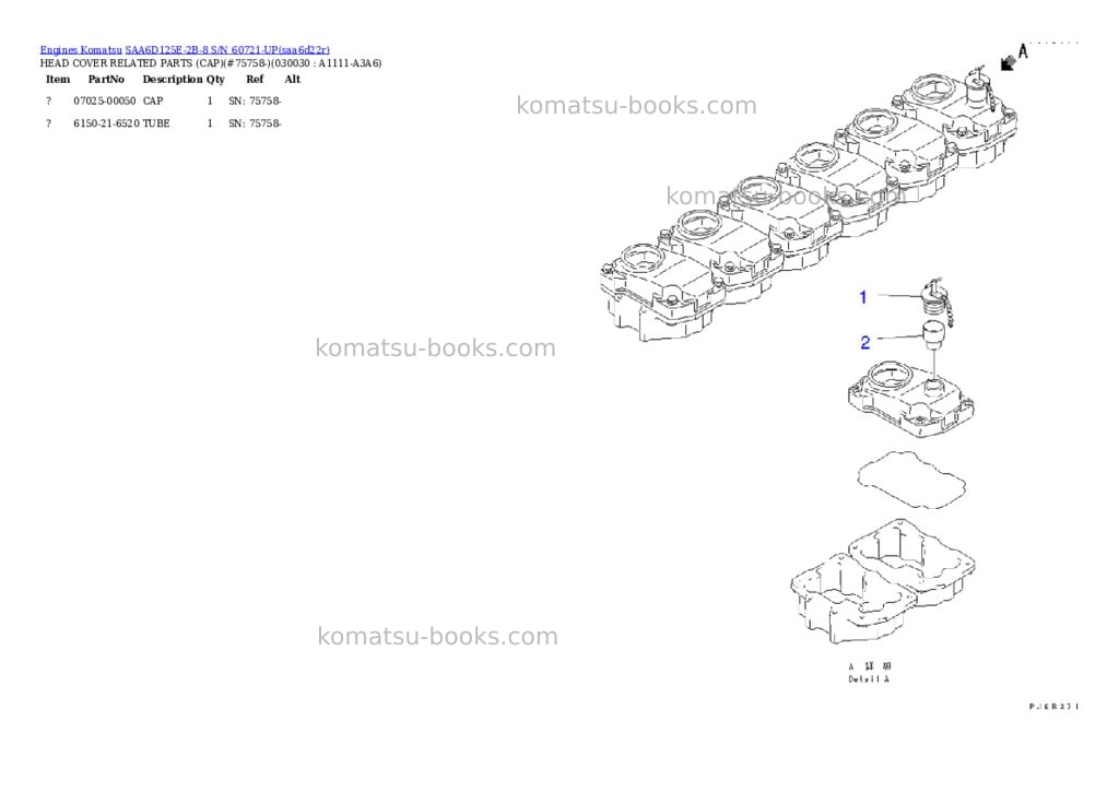 Komatsu saa6d125e-2b-8 s/n 60721-up Parts catalog cover Page 2 Komatsu saa6d125e-2b-8 s/n 60721-up Parts catalog cover Page 2