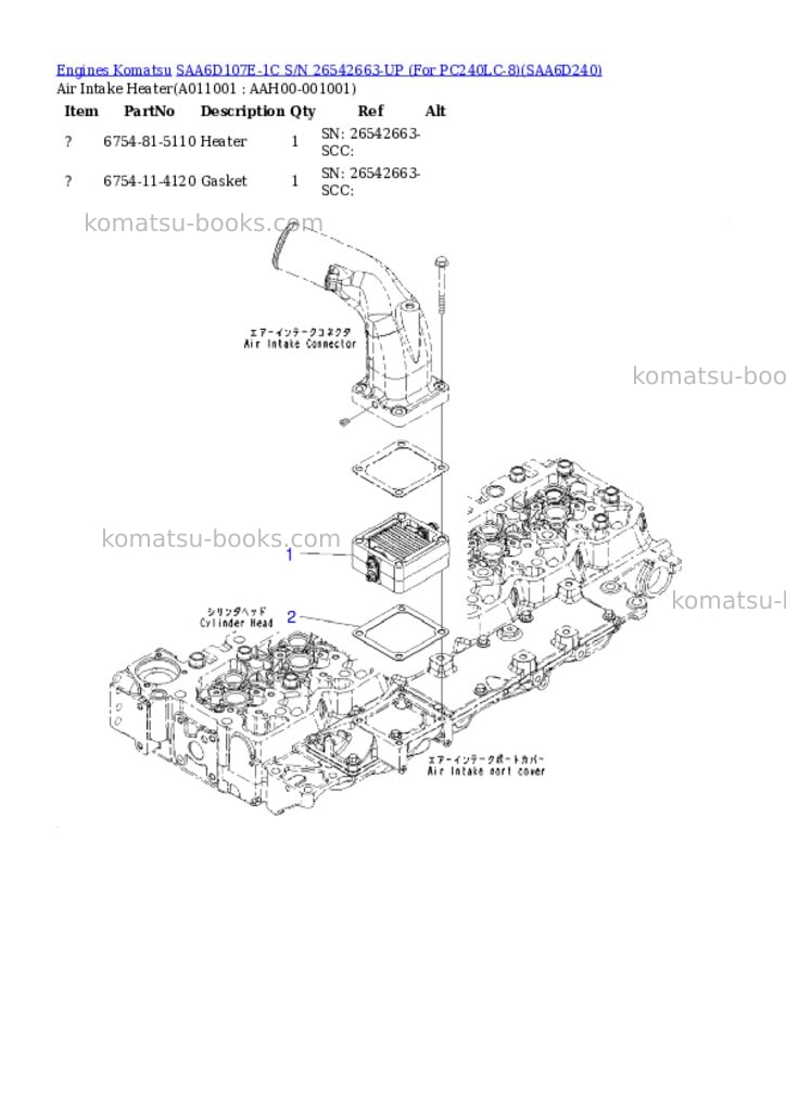 Komatsu saa6d107e-1c s/n 26542663-up for pc240lc-8 Parts catalog cover Page 10