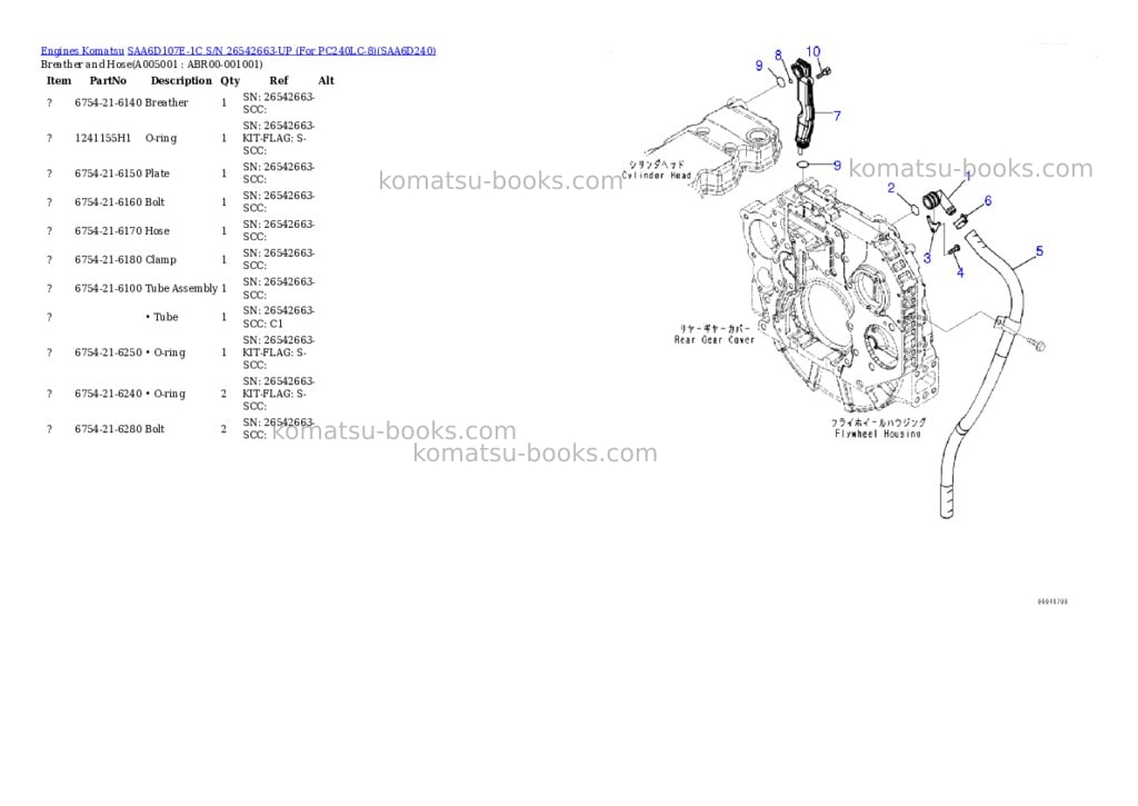 Komatsu saa6d107e-1c s/n 26542663-up for pc240lc-8 Parts catalog cover Page 4