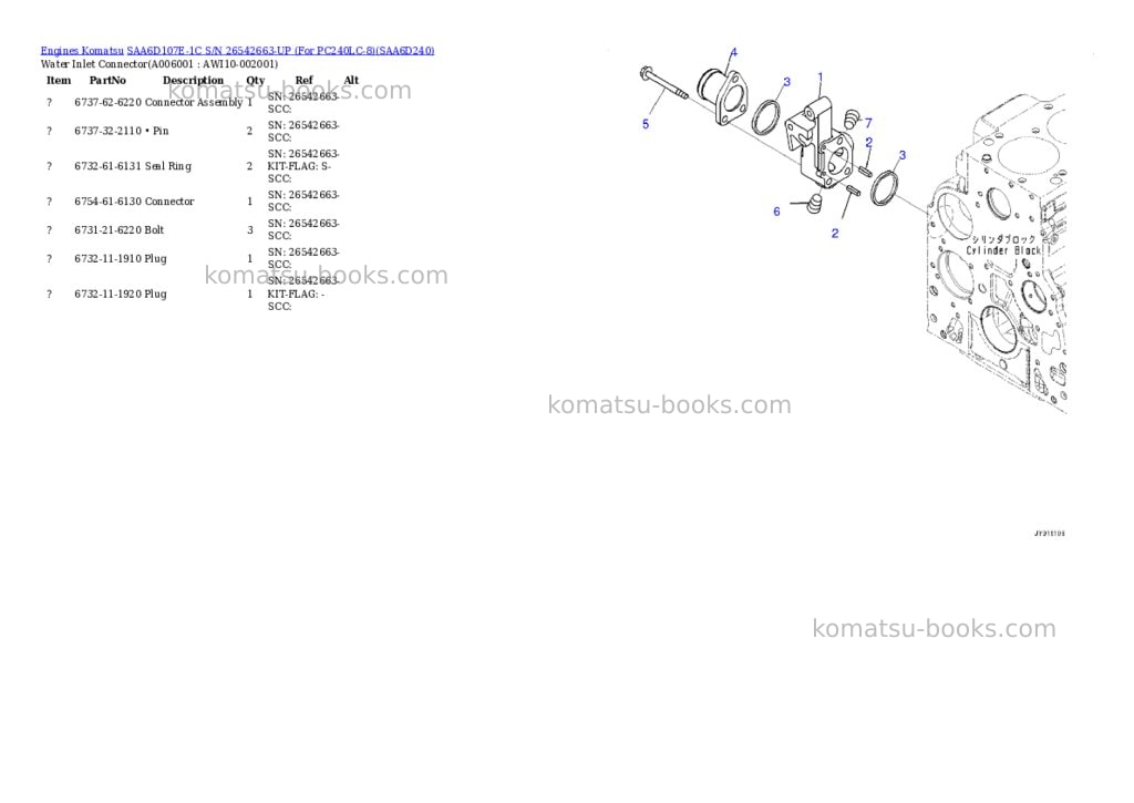 Komatsu saa6d107e-1c s/n 26542663-up for pc240lc-8 Parts catalog cover Page 5