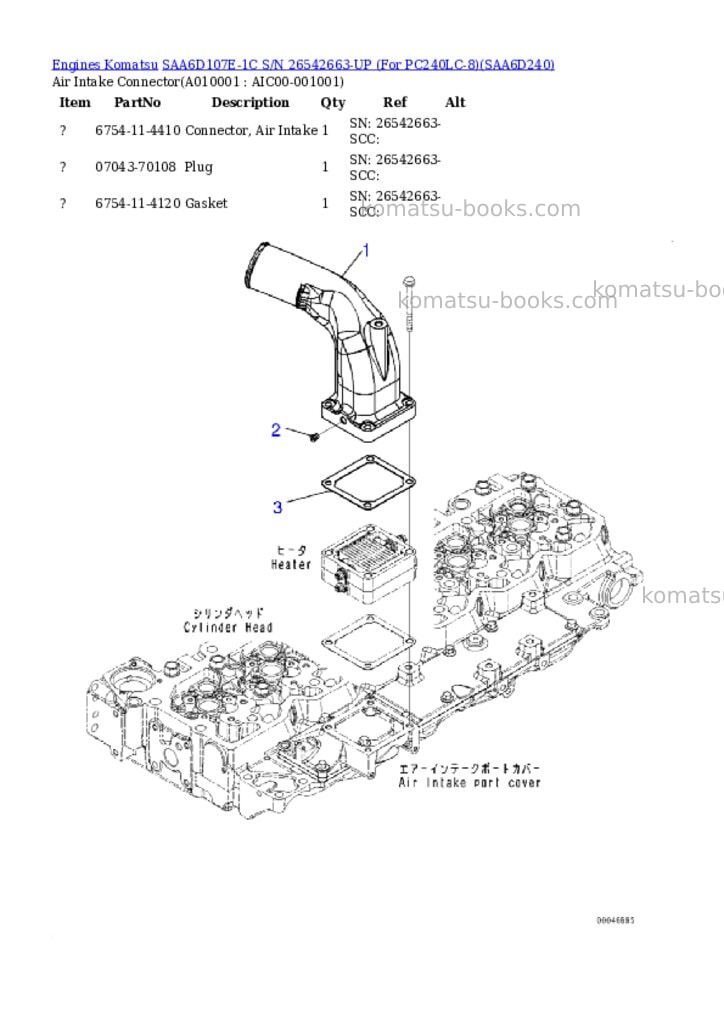 Komatsu saa6d107e-1c s/n 26542663-up for pc240lc-8 Parts catalog cover Page 9