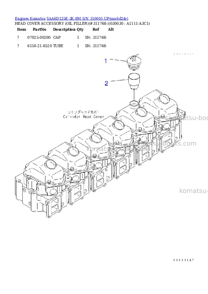 Komatsu saa6d125e-3k-8m s/n 310001-up Parts catalog cover Page 2 Komatsu saa6d125e-3k-8m s/n 310001-up Parts catalog cover Page 2