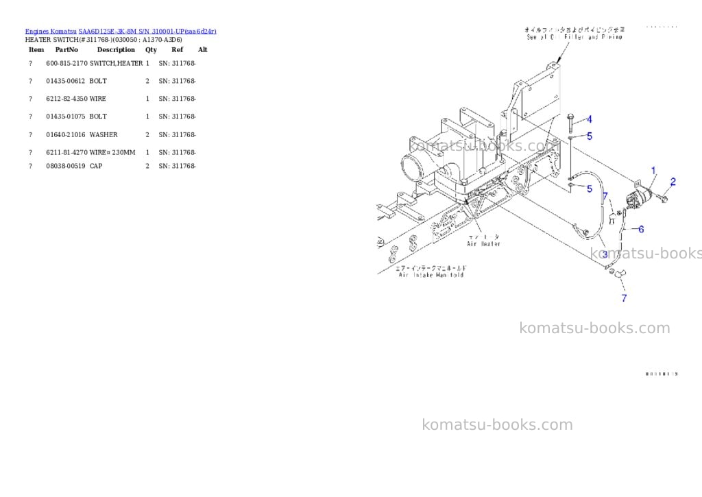 Komatsu saa6d125e-3k-8m s/n 310001-up Parts catalog cover Page 4 Komatsu saa6d125e-3k-8m s/n 310001-up Parts catalog cover Page 4