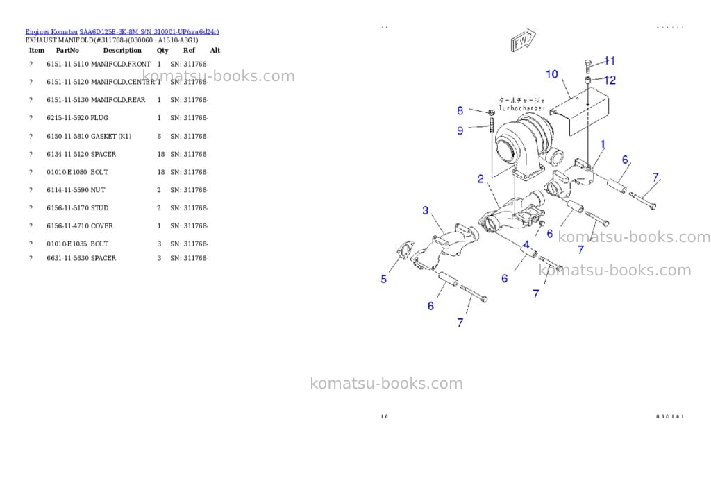 Komatsu saa6d125e-3k-8m s/n 310001-up Parts catalog cover Page 5 Komatsu saa6d125e-3k-8m s/n 310001-up Parts catalog cover Page 5