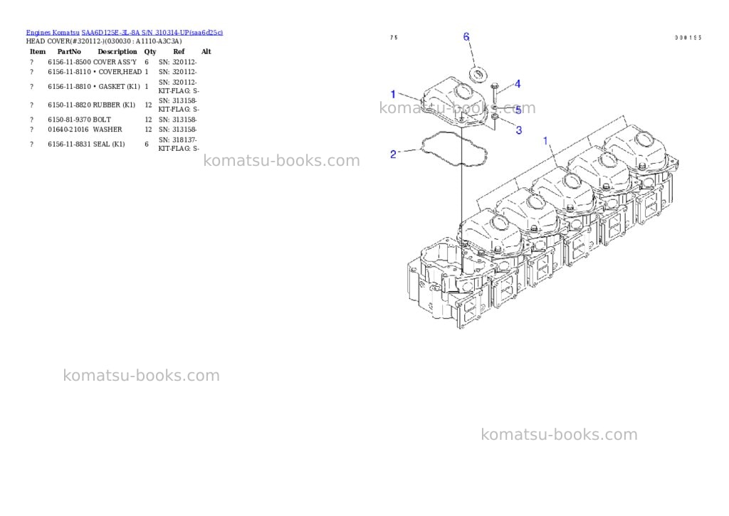 Komatsu saa6d125e-3l-8a s/n 310314-up Parts catalog cover Page 2 Komatsu saa6d125e-3l-8a s/n 310314-up Parts catalog cover Page 2