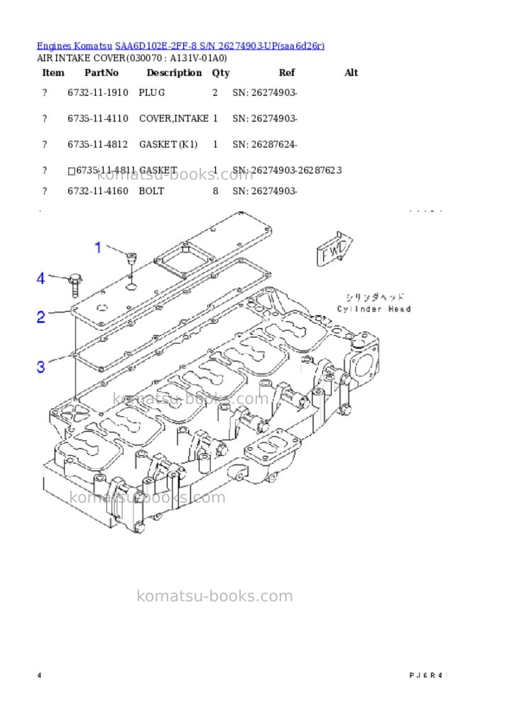 Komatsu saa6d102e-2ff-8 s/n 26274903-up Parts catalog cover Page 6 Komatsu saa6d102e-2ff-8 s/n 26274903-up Parts catalog cover Page 6