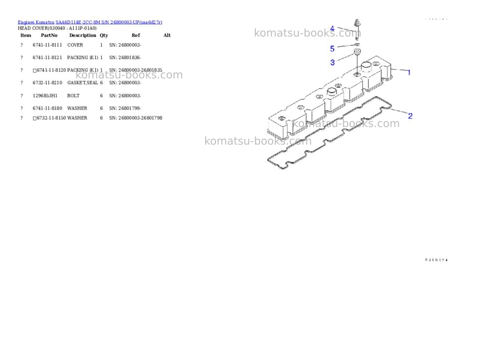 Komatsu saa6d114e-2cc-8m s/n 26800003-up Parts catalog cover Page 3 Komatsu saa6d114e-2cc-8m s/n 26800003-up Parts catalog cover Page 3