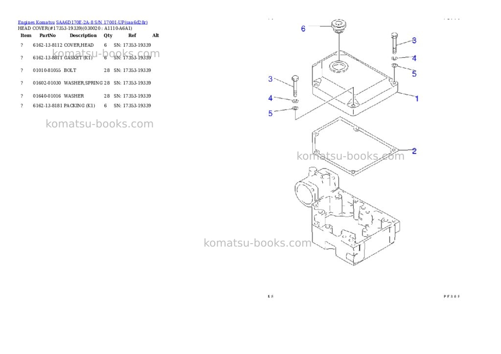 Komatsu saa6d170e-2a-8 s/n 17001-up Parts catalog cover Komatsu saa6d170e-2a-8 s/n 17001-up Parts catalog cover