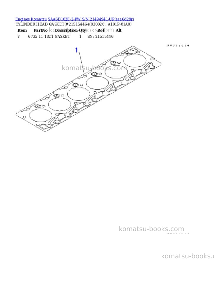 Komatsu SAA6D102E-2-PW S/N 21494941-UP Parts catalog cover