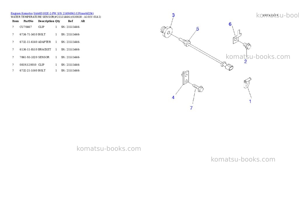 Komatsu SAA6D102E-2-PW S/N 21494941-UP Parts catalog cover Page 2