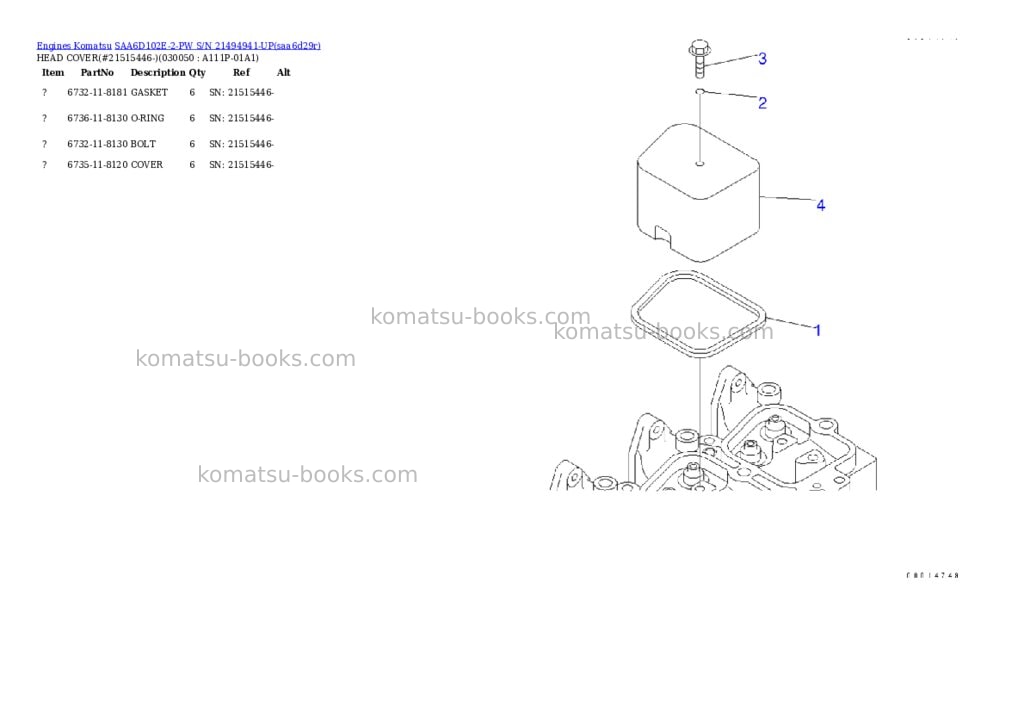 Komatsu SAA6D102E-2-PW S/N 21494941-UP Parts catalog cover Page 4