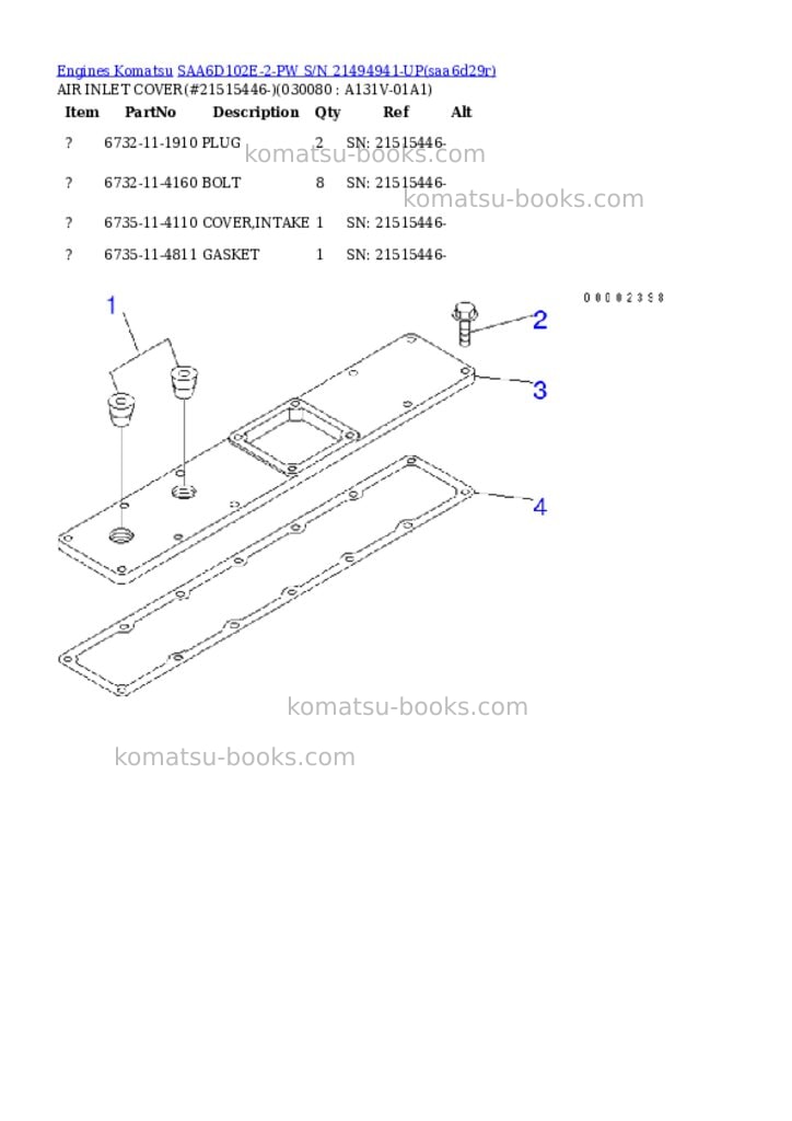 Komatsu SAA6D102E-2-PW S/N 21494941-UP Parts catalog cover Page 7