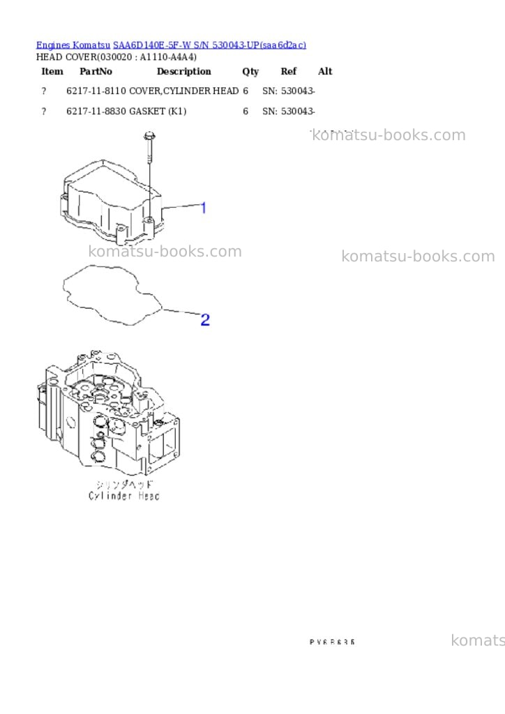 Komatsu saa6d140e-5f-w s/n 530043-up Parts catalog cover Komatsu saa6d140e-5f-w s/n 530043-up Parts catalog cover