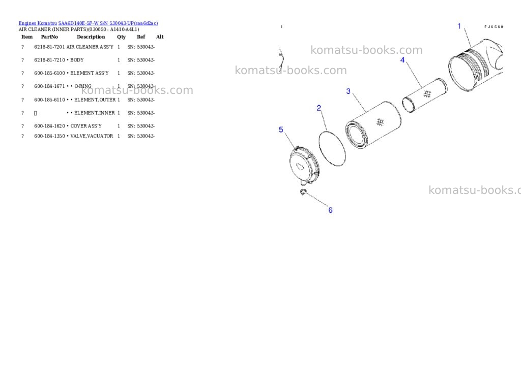 Komatsu saa6d140e-5f-w s/n 530043-up Parts catalog cover Page 4 Komatsu saa6d140e-5f-w s/n 530043-up Parts catalog cover Page 4