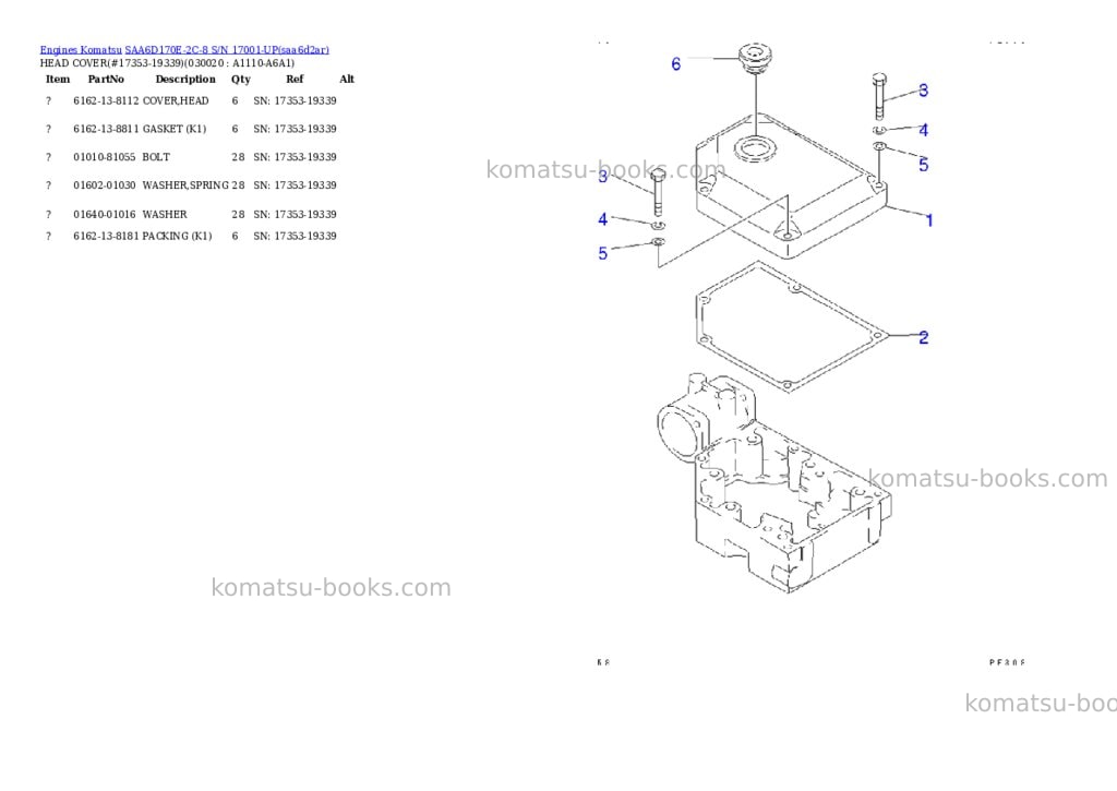 Komatsu SAA6D170E-2C-8 S/N 17001-UP Parts catalog cover Komatsu SAA6D170E-2C-8 S/N 17001-UP Parts catalog cover