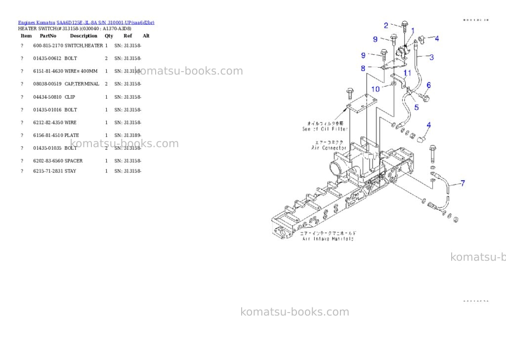 Komatsu saa6d125e-3l-8a s/n 310001-up Parts catalog cover Page 3 Komatsu saa6d125e-3l-8a s/n 310001-up Parts catalog cover Page 3