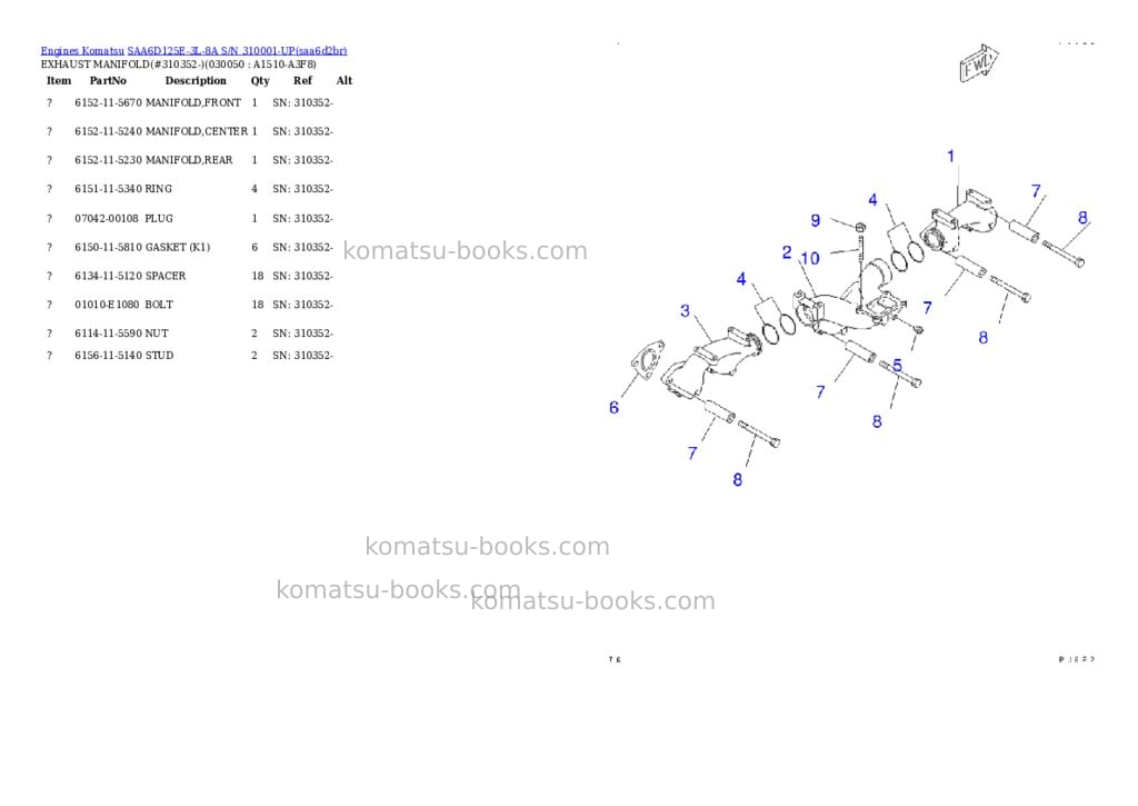 Komatsu saa6d125e-3l-8a s/n 310001-up Parts catalog cover Page 4 Komatsu saa6d125e-3l-8a s/n 310001-up Parts catalog cover Page 4