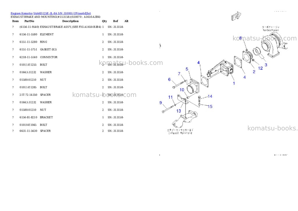 Komatsu saa6d125e-3l-8a s/n 310001-up Parts catalog cover Page 6 Komatsu saa6d125e-3l-8a s/n 310001-up Parts catalog cover Page 6