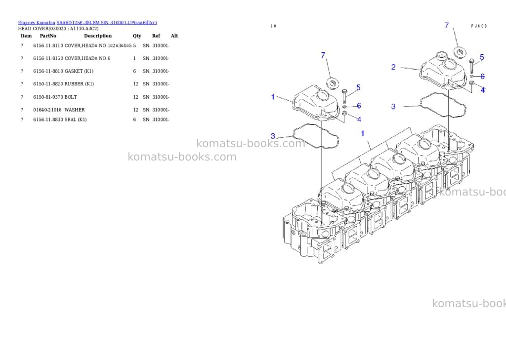 Komatsu saa6d125e-3m-8m s/n 310001-up Parts catalog cover Komatsu saa6d125e-3m-8m s/n 310001-up Parts catalog cover