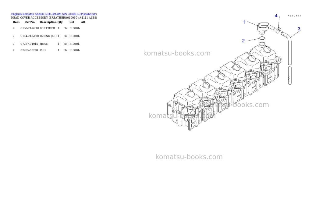 Komatsu saa6d125e-3m-8m s/n 310001-up Parts catalog cover Page 2 Komatsu saa6d125e-3m-8m s/n 310001-up Parts catalog cover Page 2