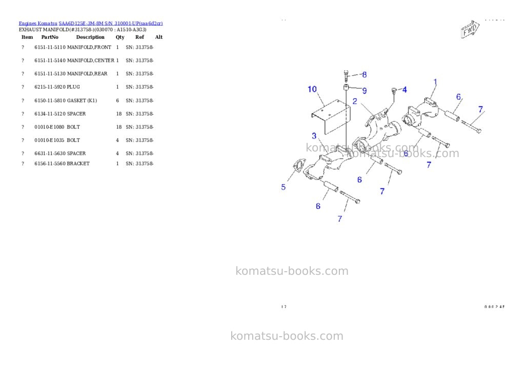Komatsu saa6d125e-3m-8m s/n 310001-up Parts catalog cover Page 6 Komatsu saa6d125e-3m-8m s/n 310001-up Parts catalog cover Page 6